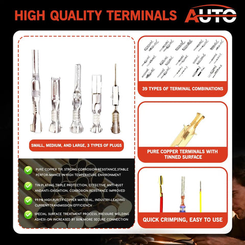 All In One Wire Spade Connector Crimp Terminal Kit With 120 Pcs Includes 2.8mm 4.8mm 6.3mm Spade Terminals 4.0mm Male And Female Crimp Connectors 30 Insulating Sleeves A Must Have For Auto And DIY Electronics. assorted metal crimp terminals