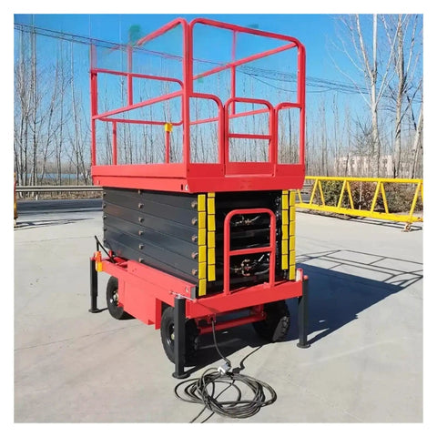 Killer Electric Scissor Lift Heavy Duty Mobile Scaffold Hydraulic Aerial Work Platform Built like a Tank with Overload Protection for Gritty Job Sites Smooth Operator Design on outdoor concrete.