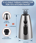 G 1/2 Male Thread Connector for 70% Kitchen Faucet, brushed stainless steel, dimensions 3.4" x 2.08", durable fitting.