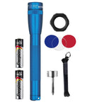 Ultra Compact LED 2 Cell AA Pro Flashlight With Twist Focus Beam Go To Workhorse Anti Roll Lens Holder in black and accessories
