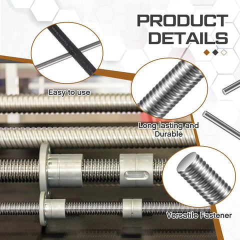 Four 3/8-16 Fully Threaded Rods, 36-Inch Long Stainless Steel Fasteners, 304 Grade, Right-Hand Threads for Nut or Hole Threading