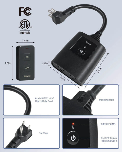 Outdoor Remote Control Outlet With Portable Magnetic Switch No WiFi Needed Plug In And Play Power Outlet With State Memory shown