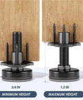 Heavy Duty Eight Piece Adjustable Leveling Feet for Furniture with Three Eighths Inch Threads showing minimum and maximum height adjustment levels
