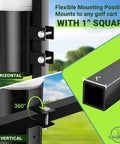 Universal Golf Cart Sand Bottle With A Tight Secure Holder Featuring Hassle Free No Drill Install, shown mounted with adjustable bracket.