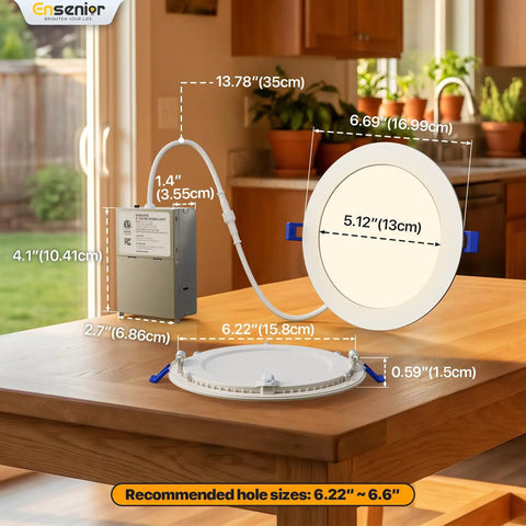Kickass Brightness 12 Pack 6 Inch Led Recessed Lighting With Zero Hassle Canless Wafer Design on a table with size dimensions.