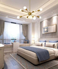 8 Light Sputnik Chandelier In Brushed Brass Pendant Lighting For Mid Century Modern Gold Starburst Ceiling Fixture Bedroom