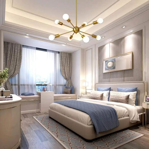 8 Light Sputnik Chandelier In Brushed Brass Pendant Lighting For Mid Century Modern Gold Starburst Ceiling Fixture Bedroom