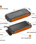 Ultra High Capacity Solar Power Bank 49800mAh Portable Charger With Dual USB A And Type C Ports 15W Fast Charging, built-in flashlight