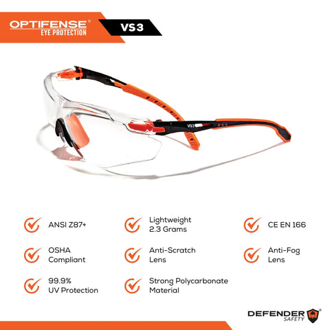 VS3 Anti Fog Safety Glasses With Clear Or Tinted Lenses, Pink Frame, ANSI Z87 Plus OSHA Compliant Eyewear for Construction