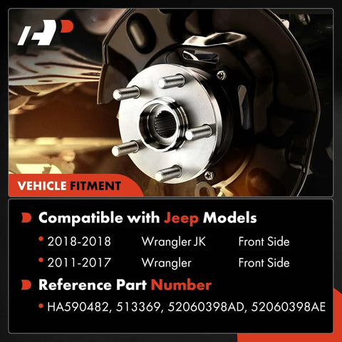 Beefy Front Wheel Bearing And Hub Assembly With ABS For Jeep Wrangler JK 2011-2017 And 2018 5 Lug 2-Pack High-Load
