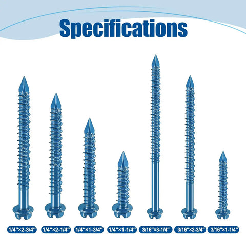 200 Pack 1/4 Inch By 1-1/4 Inch Slotted Hex Washer Head Concrete Screws With Drill Bit And Wrench For Masonry Block Brick Anchoring