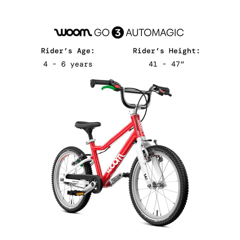 Red Go 3 Automagic 16 Inch Kids Bicycle With Automatic Two Speed Shifter Hand Brakes for Ages 4-6