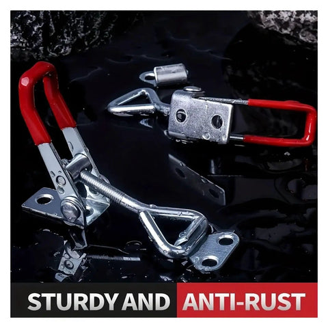 Five Piece Adjustable Toggle Clamp Latches Heavy Duty Holding Clamps For Smoker Lid Jig Tool Box Case Pull Latch With Secure Closure And Stable Clamping During Bumps And Vibration, stainless steel, red handle