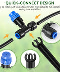 65 Feet Greenhouse Watering System With Adjustable Misting Nozzles, Quick Connect Two Way Faucet Adapter, tubing details