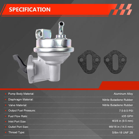 Drop-In High-Flow Mechanical Fuel Pump 35 GPH 7.5-9.5 PSI For Chevy Small Block SBC 305 327 350 V8 Carbureted Engines Direct Replacement M6624