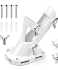 Mighty Sturdy White Flag Pole Holder Bracket For Outside House Walls, durable 1 inch aluminum mount with thumb screws.