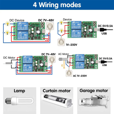 Two Channel WiFi Smart Relay Switch With 5V 12V 24V 36V DC Support Passive Output Ewelink App Control Works With Alexa And Google Home Inching And Self Locking Modes Remote On Off From Anywhere, wiring modes diagram