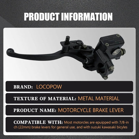 Seven Eighths Inch Left Hand Hydraulic Brake Lever Master Cylinder Fits Most 50cc To 250cc ATVs Quads Dirt Bikes Mopeds Scooters Replacement Part For Chinese Made Bikes