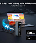 Tool Free Dual Nvme USB4 Enclosure Packing Killer 40Gbps Transfer Speeds For M Key SSD Drives connected to a laptop, displaying speed. 