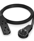 360 Degree Rotating Flat Plug Extension Cord With Three Outlets, 16 AWG Grounded Power Wire, 3 Ft Black Cable, UL Listed