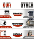 Comparison of solid one-piece chrome lug nuts vs spliced versions, highlighting strength, rust-proof features of 1/2-20 thread set.