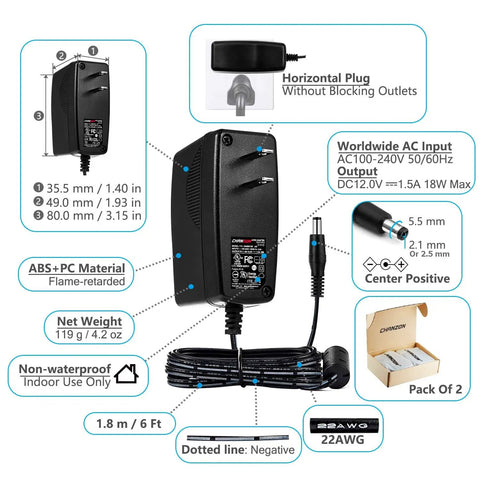 12V 1.5A UL Listed 18W AC DC Power Supply Adapter for CCTV Cameras with accessories and box packaging
