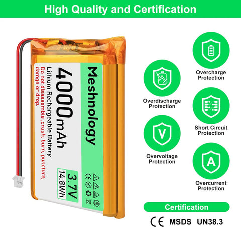 Beefy 3.7V 4000mAh LiPo Battery With USB Charger Cable 1S Protection Board Insulated Rubber Tape Micro JST 1.25 Plug for Arduino