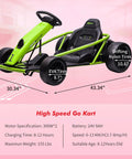 Green Kids 24V Electric Go Kart With Dual 300W Motors, 9Ah Battery, 8 MPH Rad Drift Power, dimensions shown
