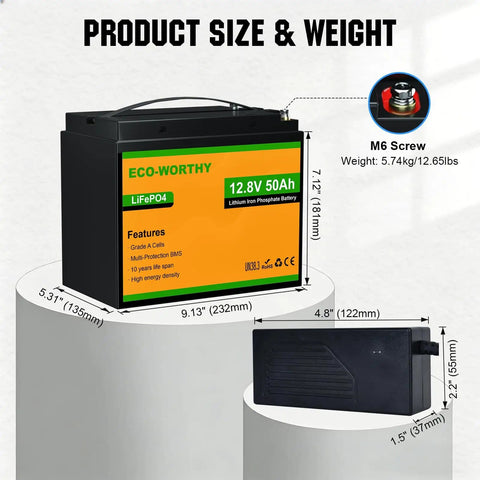 Beefy 12V 50Ah LiFePO4 Trolling Battery With 4A Smart Charger Long Lasting Boat Power Up To 15000 Cycles Replacement For AGM