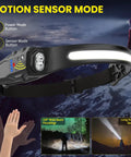 Motion sensor mode of 3 Pack Rechargeable LED Headlamps With 7 Modes And Red Light For Adults, Ultra Bright Flood And Spotlight