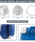 5 Gallon Water Jug Spigot Replacement Faucet Assembly For Water Carriers Sealed Durable Spout Fits Coleman And Other 5 Gallon Jugs No Tools Needed Easy Install white ABS with gasket sizes and installed on blue jug