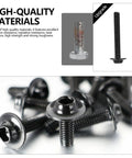 Close-up of 195 Piece Stainless Steel Motorcycle Fairing Bolt Kit M5 M6 Universal Fit For Sportbike Windscreen Screws Fasteners Clips All In One Must Have Kit For Kawasaki Suzuki Honda Yamaha BMW Ducati GSXR Black showing black zinc finish.