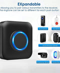 Wireless Doorbell Chime With 600 Ft Range 58 Melodies 5 Volume Levels And LED Indicator showcasing receiver and sensors