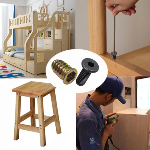 Solid As A Rock Screw Thread Inserts For Wood Furniture Quick Grip Hex Socket Bolts Carbon Steel Kit with wrench for wood projects.