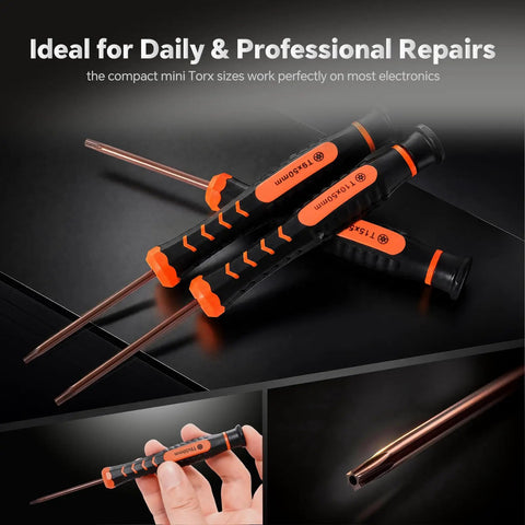All-In-One Newfix 10 Piece Torx Screwdriver Set With Case For Apple Macbook Xbox PS4 Ps5 Computer Knives Ring Doorbell T2 To T15 Star Bits Security Driver Tool Kit, black orange handles