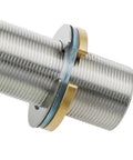 Close-up of Heavy Duty Tough As Nails Four Inch Stainless Steel Faucet Extension Shank for thick marble granite countertops.