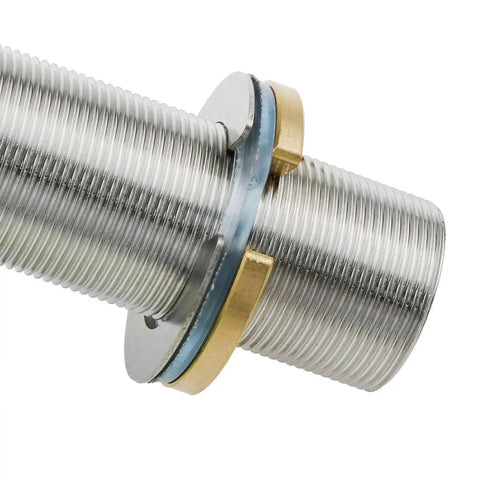 Close-up of Heavy Duty Tough As Nails Four Inch Stainless Steel Faucet Extension Shank for thick marble granite countertops.