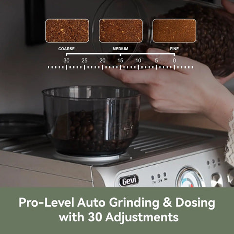 Pro Level Dual Boiler Espresso Machine With Slick Integrated Grinder And Reliable 58mm Portafilter for grinding coffee beans.