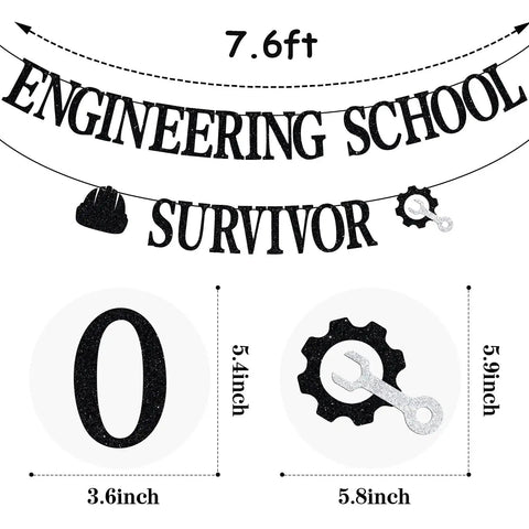 Future Engineer Graduation Banner And Congrats Engineer Sign Set For Engineering School Parties Glitter Paper with icons