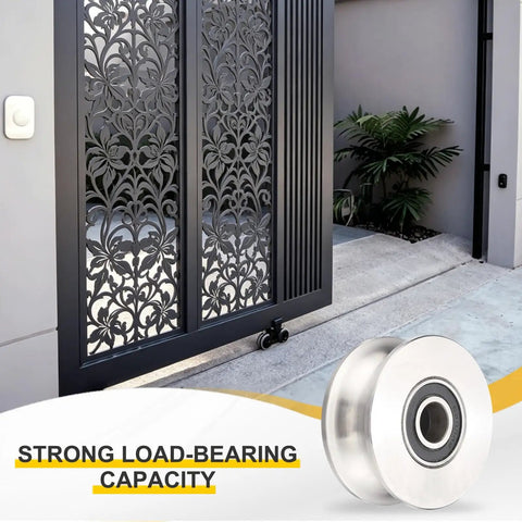 Solid As Rock U Groove Pulley Wheel 10 X 68 X 9.5 Millimeters Made From Rugged 201 Stainless Steel with sliding gate.