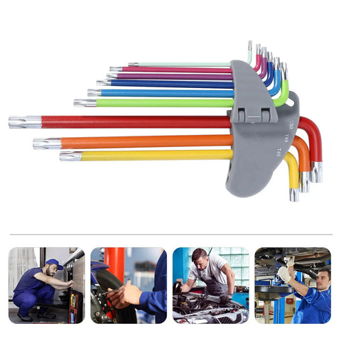 Cool 9pc Star L Hex Key Wrench Set With Long Arms For Heavy Duty Repairs, Super Durable Steel Hexagon Keys That Won T Slip Or Rust At Home Or Shop, color-coded Torx set