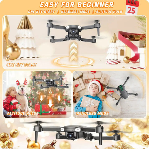 Foldable Camera Drone For Kids Beginners With Remote Control 1080P HD FPV Drone Two Batteries One Key Start