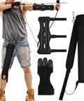 Three Piece Archery Set With Leather Padded Arm Guard Three Finger Hunting Gloves And Quiver Hip Bag for men practicing archery