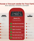 Comparison chart featuring Heavy Duty 95Kpa Vacuum Sealer Machine for Home Kitchen with Full Auto Sealing System and other models.