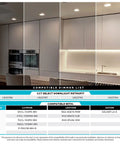 Modern kitchen with 4 Inch Square LED Recessed Can Lights Kit Dimmable Retrofit, showing compatible dimmer list.