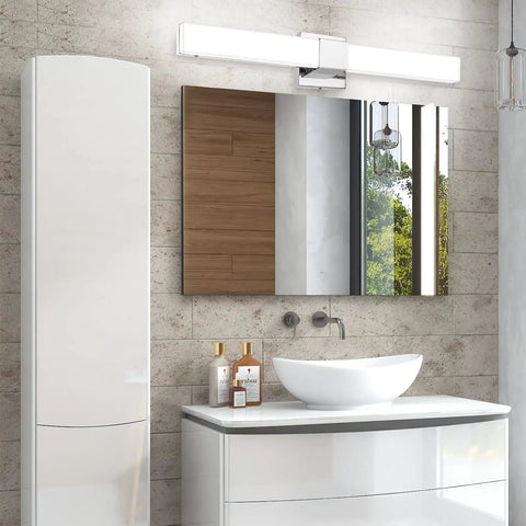 32 Inch Dimmable Modern Vanity Light With Three Color Temperatures 3000K 4000K 5000K Chrome Finish Over Mirror Bathroom Wall Light in bathroom setting