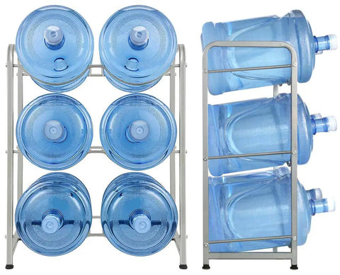 Heavy Duty 3 Tier Water Jug Rack For 5 Gallon Jugs, Detachable, Easy Assembly Storage Stand, displaying full capacity with jugs