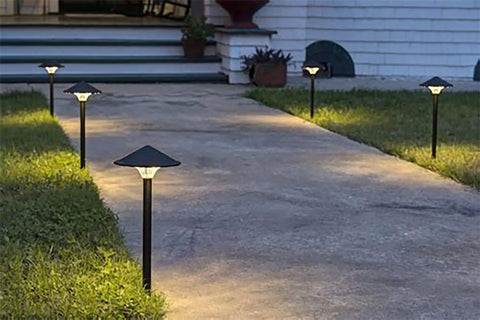 Lit garden path with Low Voltage Landscape LED Light Bulb 12V T5 T10 Wedge Base Replacement For Garden Path Deck Walkway Lawn
