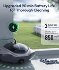 Automatic Cordless Pool Vacuum With Beast Mode Suction And Smart Navigation For Above Ground Flat Pools Up To 850 Sq Ft charging on a lawn.