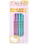 Kawaii Sanrio Pen Set With Four Color Ballpoint Pens Featuring My Melody And Kuromi Glitter Gold Foil Accents in packaging